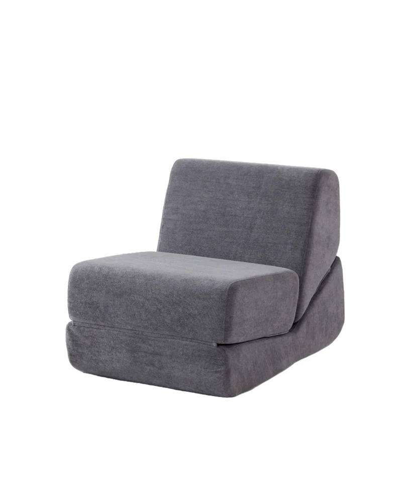Canapé fauteuil convertible flanelle gris 3-en-1 matelas 1 place pliant ECHOELLA