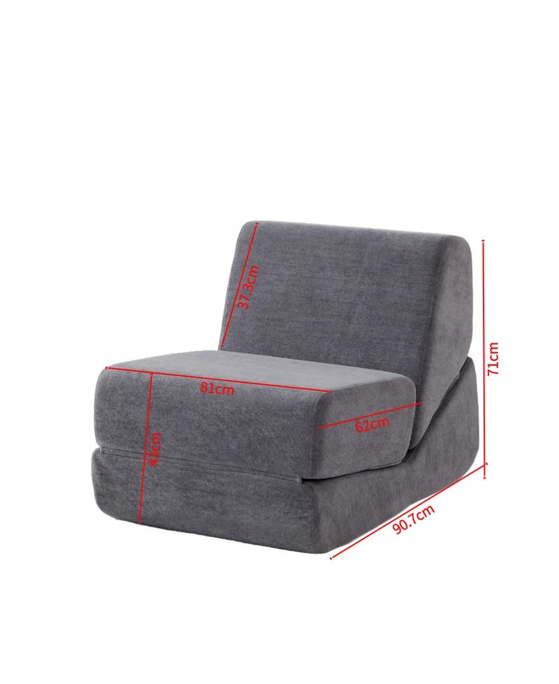 Canapé fauteuil convertible flanelle gris 3-en-1 matelas 1 place pliant ECHOELLA