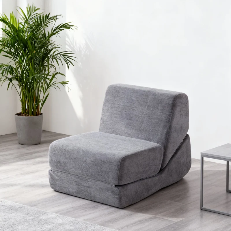 Canapé fauteuil convertible flanelle gris 3-en-1 matelas 1 place pliant ECHOELLA