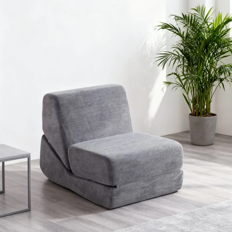 Canapé fauteuil convertible flanelle gris 3-en-1 matelas 1 place pliant ECHOELLA