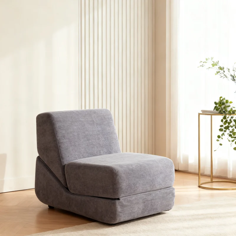 Canapé fauteuil convertible flanelle gris 3-en-1 matelas 1 place pliant ECHOELLA