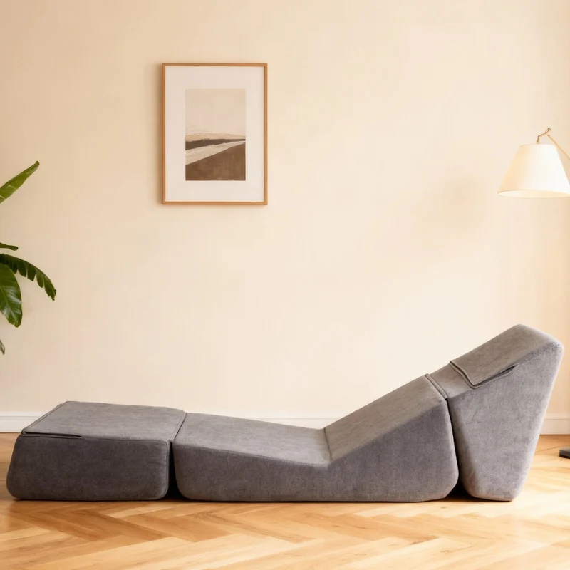 Canapé fauteuil convertible flanelle gris 3-en-1 matelas 1 place pliant ECHOELLA