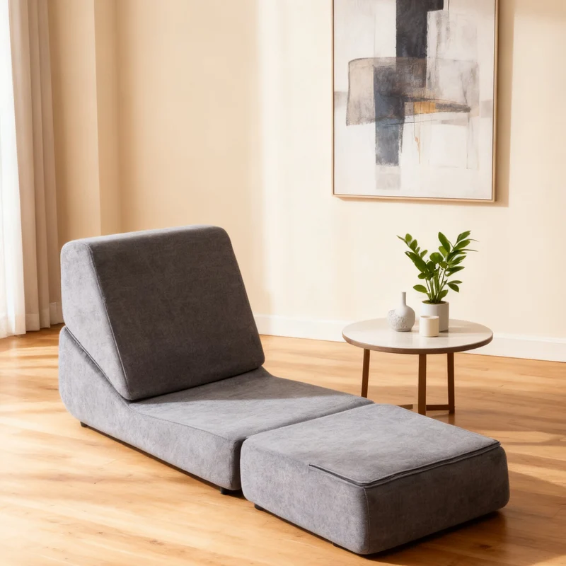 Canapé fauteuil convertible flanelle gris 3-en-1 matelas 1 place pliant ECHOELLA