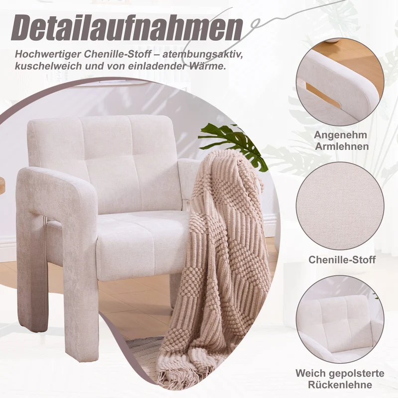 Fauteuil en chenille beige 67,5x69x74,5cm AURAERA