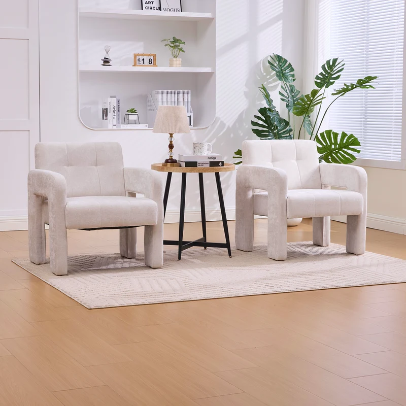 Fauteuil en chenille beige 67,5x69x74,5cm AURAERA