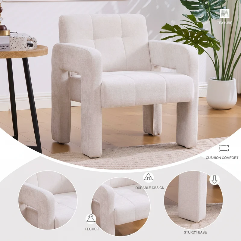 Fauteuil en chenille beige 67,5x69x74,5cm AURAERA