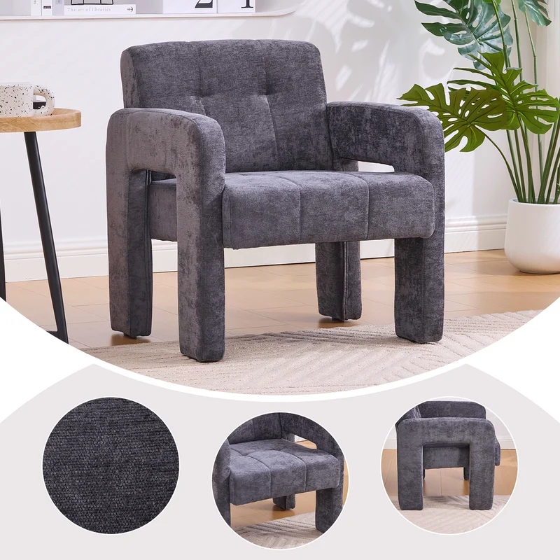 Fauteuil en chenille gris foncé 67,5x69x74,5cm ZENITHINA