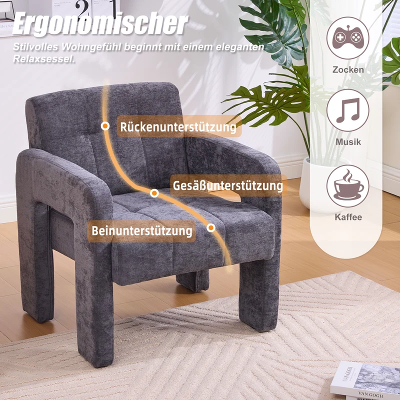 Fauteuil en chenille gris foncé 67,5x69x74,5cm ZENITHINA