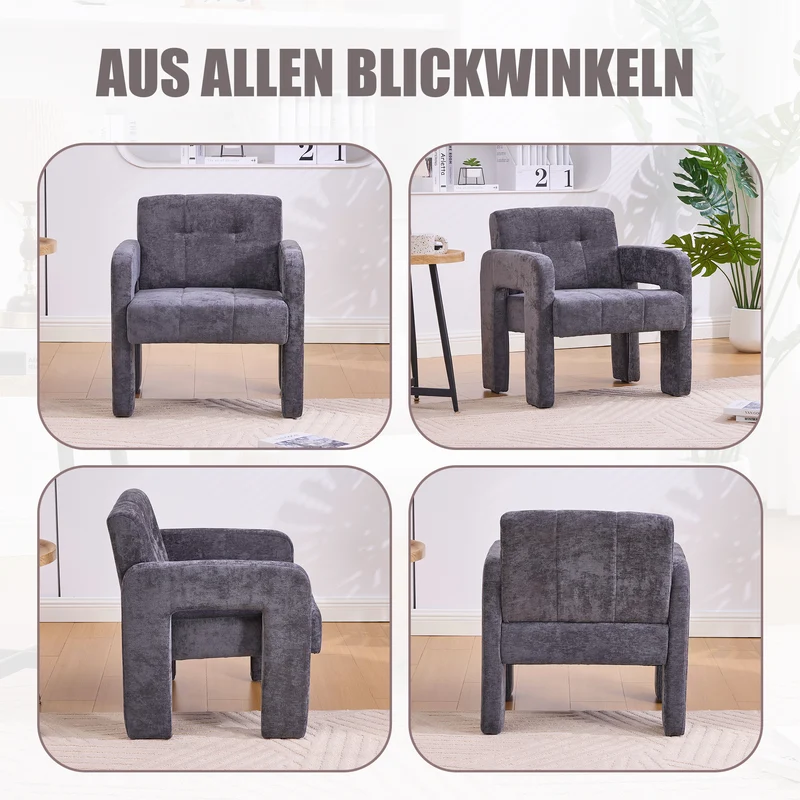 Fauteuil en chenille gris foncé 67,5x69x74,5cm ZENITHINA