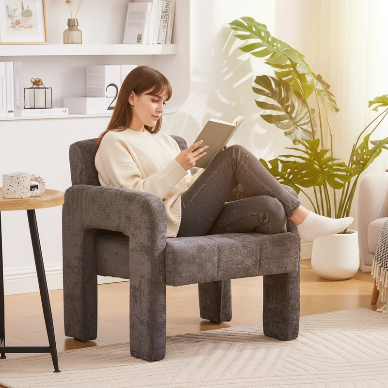 Fauteuil en chenille gris foncé 67,5x69x74,5cm ZENITHINA