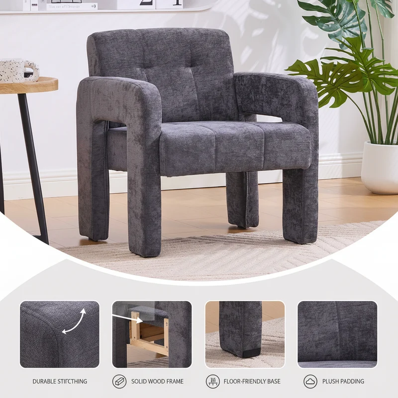 Fauteuil en chenille gris foncé 67,5x69x74,5cm ZENITHINA