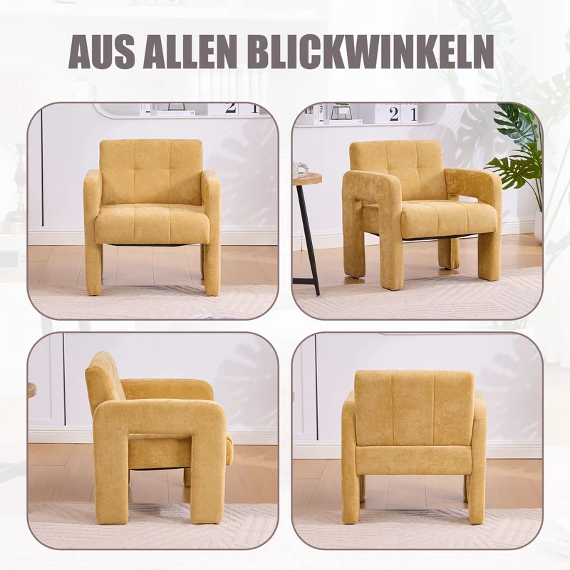 Fauteuil en chenille jaune moutarde 67,5x69x74,5cm CRESCENTELLE