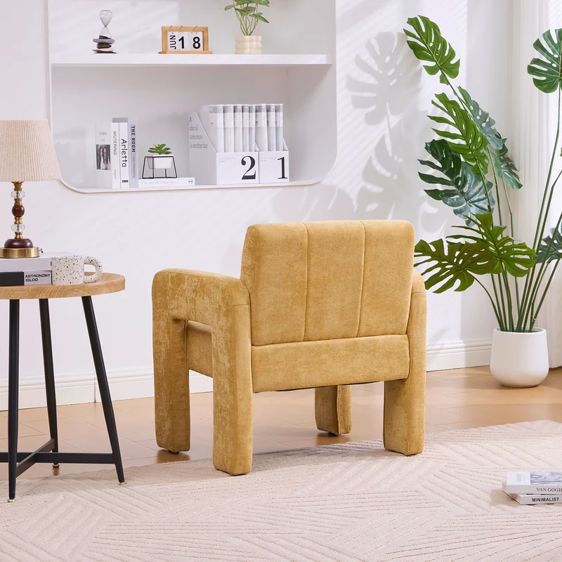 Fauteuil en chenille jaune moutarde 67,5x69x74,5cm CRESCENTELLE