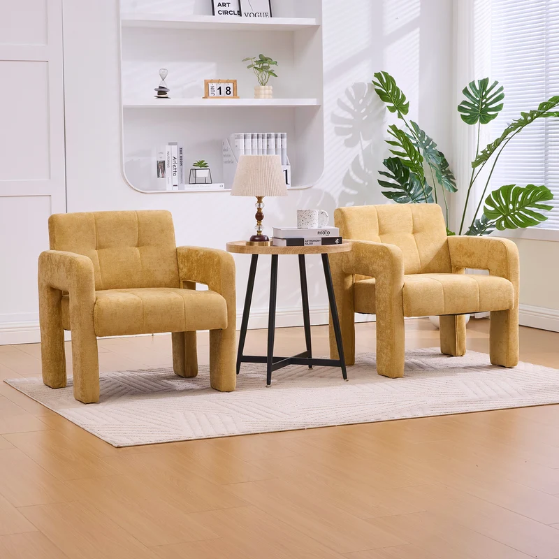 Fauteuil en chenille jaune moutarde 67,5x69x74,5cm CRESCENTELLE