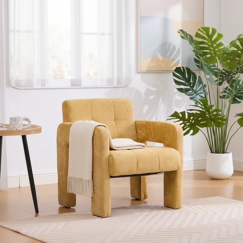 Fauteuil en chenille jaune moutarde 67,5x69x74,5cm CRESCENTELLE