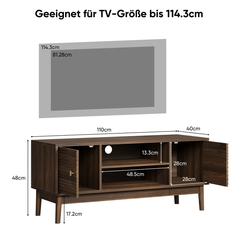 Meuble TV effet bois vintage 2 portes et 2 niches MUCILAGE
