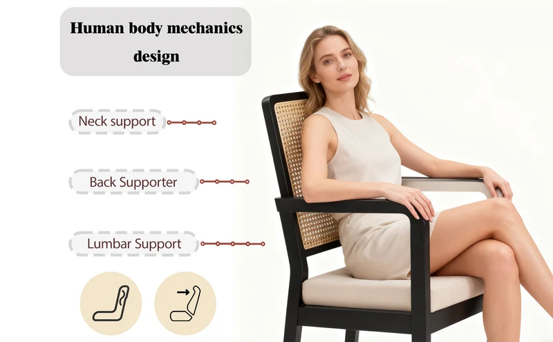 Lot de 2 de chaises de salle à manger dossier rotin, velours beige et bois noir - élégance rétro HELIOCURRENT