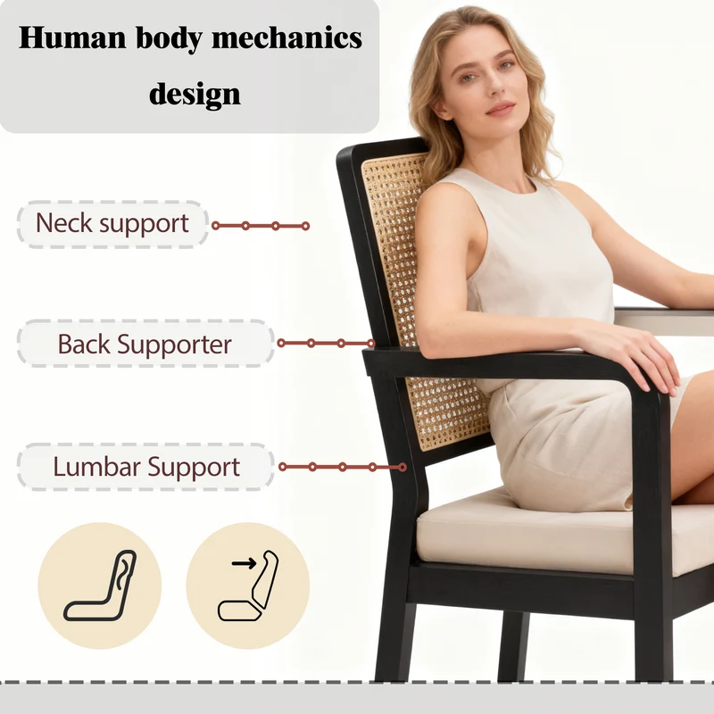 Lot de 2 de chaises de salle à manger dossier rotin, velours beige et bois noir - élégance rétro HELIOCURRENT