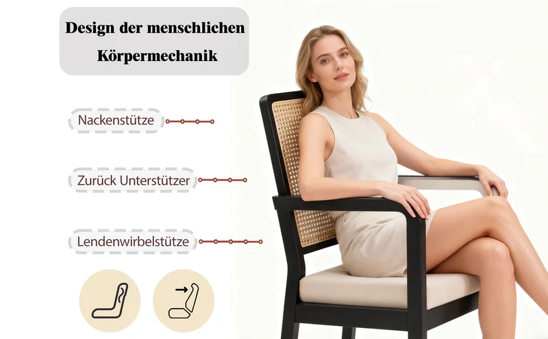 Lot de 2 de chaises de salle à manger dossier rotin, velours beige et bois noir - élégance rétro HELIOCURRENT