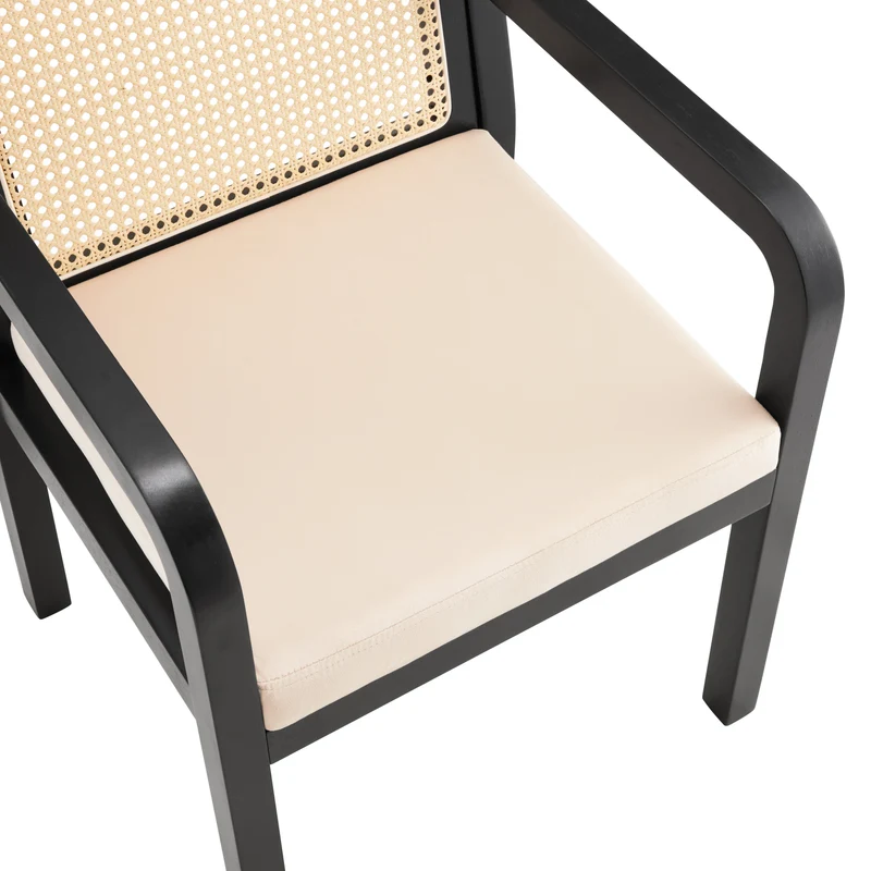 Lot de 2 de chaises de salle à manger dossier rotin, velours beige et bois noir - élégance rétro HELIOCURRENT