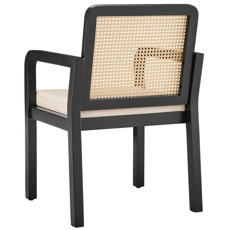 Lot de 2 de chaises de salle à manger dossier rotin, velours beige et bois noir - élégance rétro HELIOCURRENT