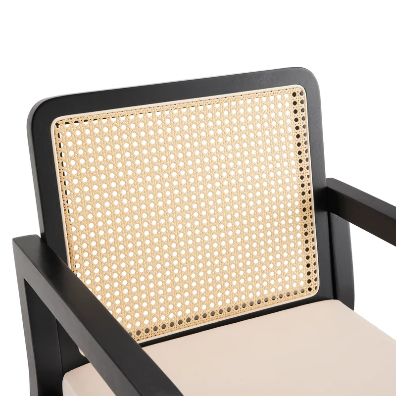 Lot de 2 de chaises de salle à manger dossier rotin, velours beige et bois noir - élégance rétro HELIOCURRENT