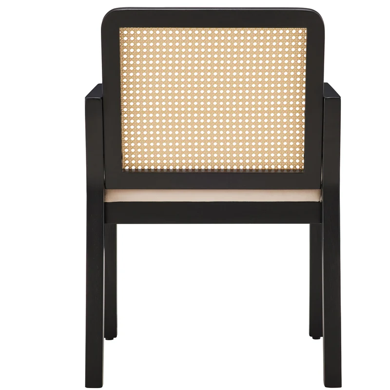 Lot de 2 de chaises de salle à manger dossier rotin, velours beige et bois noir - élégance rétro HELIOCURRENT