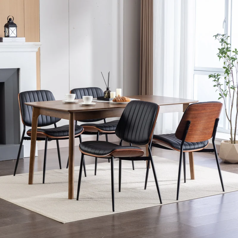 Lot de 2 chaises de salle à manger vintage en cuir PU et bois noyer courbé - style industriel chic AUTOMIMET
