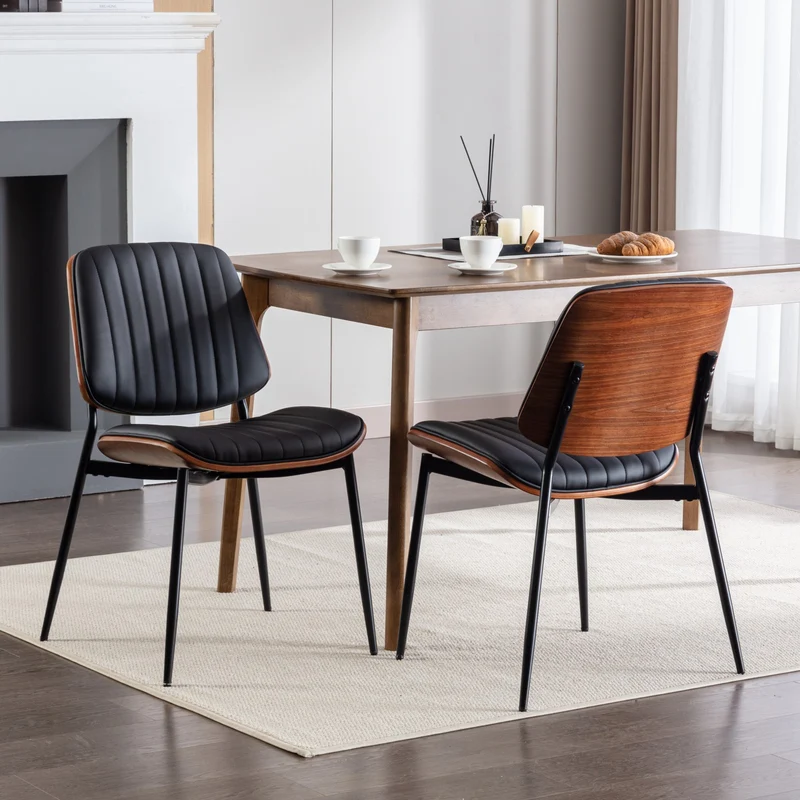 Lot de 2 chaises de salle à manger vintage en cuir PU et bois noyer courbé - style industriel chic AUTOMIMET