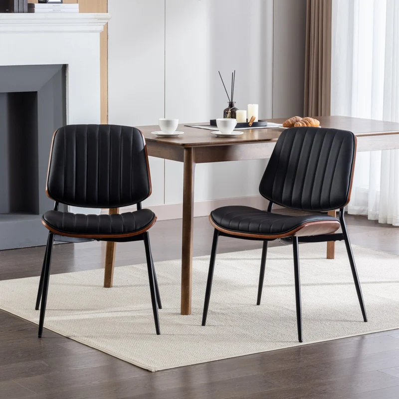 Lot de 2 chaises de salle à manger vintage en cuir PU et bois noyer courbé - style industriel chic AUTOMIMET