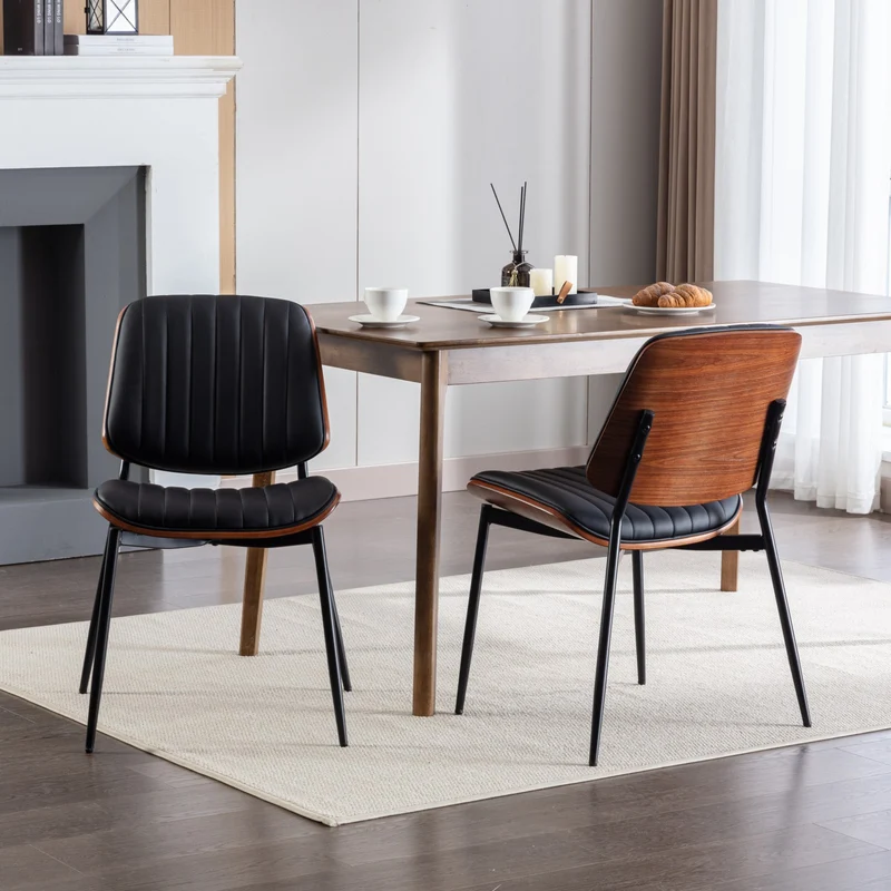 Lot de 2 chaises de salle à manger vintage en cuir PU et bois noyer courbé - style industriel chic AUTOMIMET