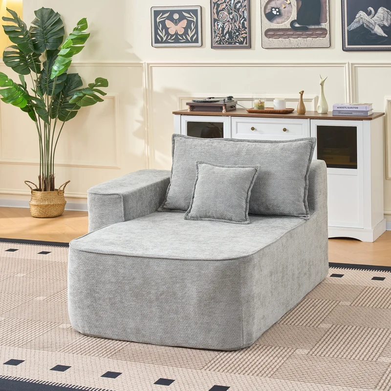 Canapé d'angle XXL L-Form modulable 264cm en chenille gris clair, profond, sans montage, confort moelleux DECENTRA
