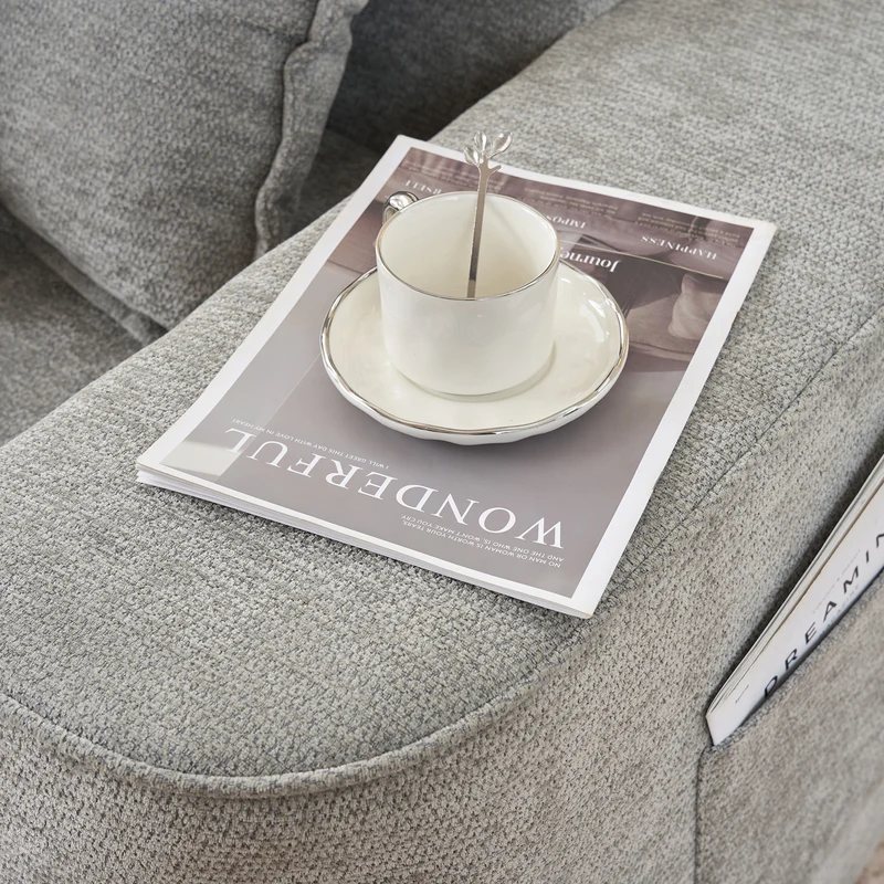Canapé d'angle XXL L-Form modulable 264cm en chenille gris clair, profond, sans montage, confort moelleux DECENTRA