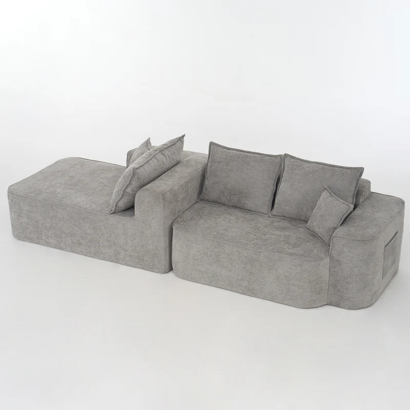Canapé d'angle XXL L-Form modulable 264cm en chenille gris clair, profond, sans montage, confort moelleux DECENTRA