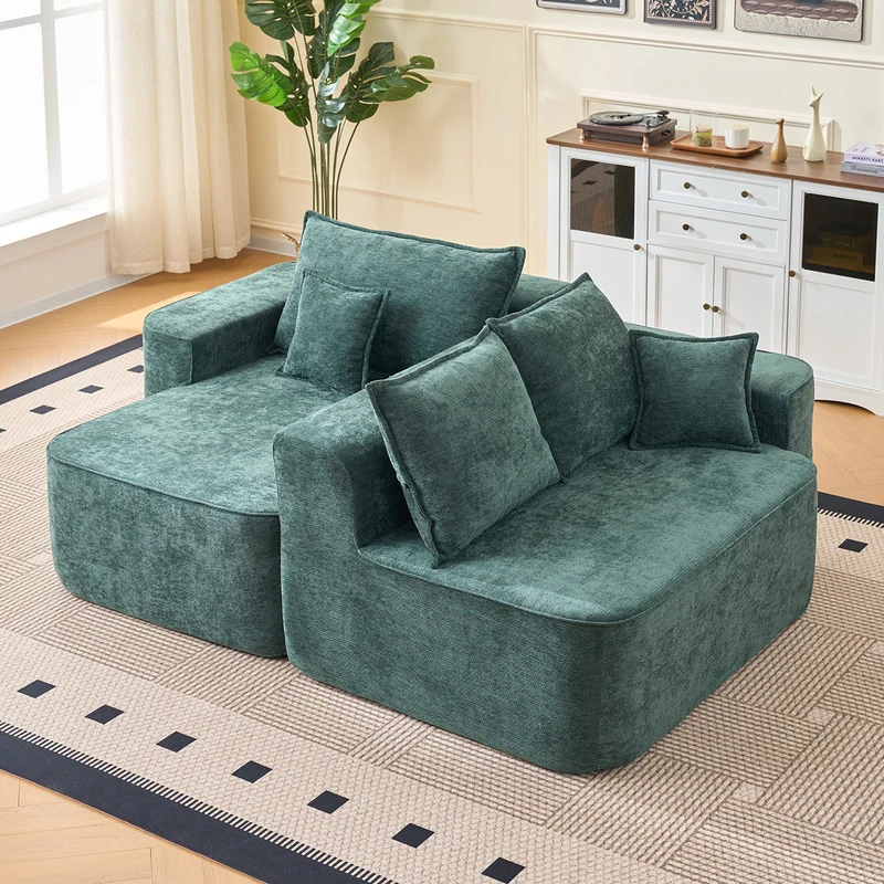Canapé d'angle XXL L-Form modulable 264cm en chenille vert, profond, sans montage, confort moelleux BIOLOGY