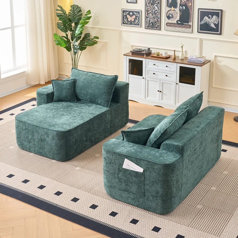 Canapé d'angle XXL L-Form modulable 264cm en chenille vert, profond, sans montage, confort moelleux BIOLOGY