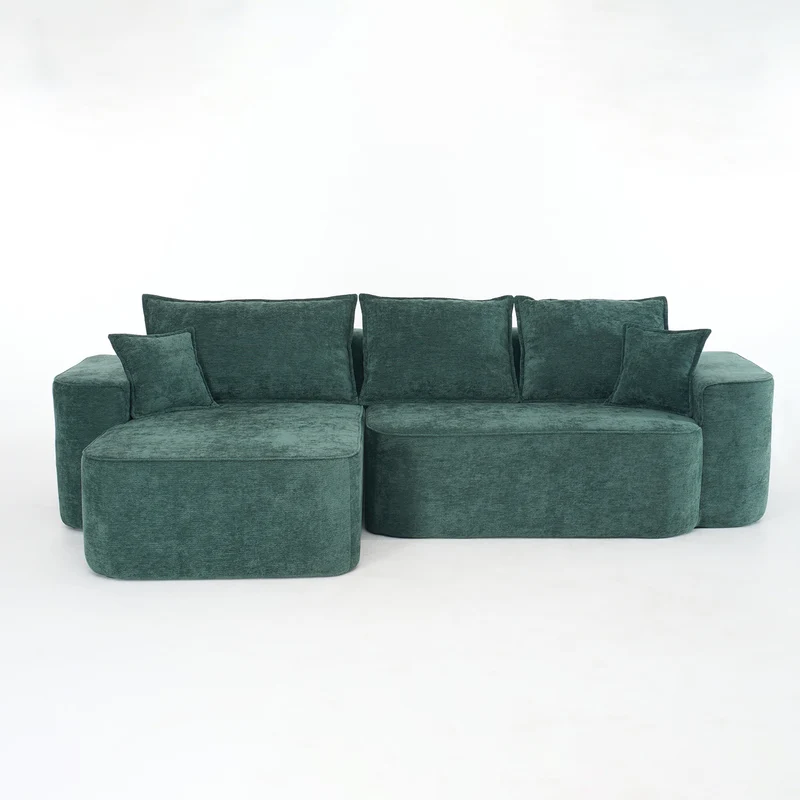 Canapé d'angle XXL L-Form modulable 264cm en chenille vert, profond, sans montage, confort moelleux BIOLOGY