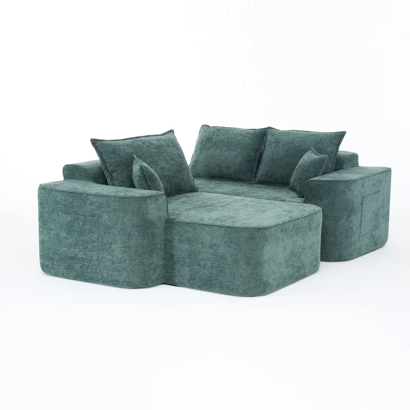 Canapé d'angle XXL L-Form modulable 264cm en chenille vert, profond, sans montage, confort moelleux BIOLOGY