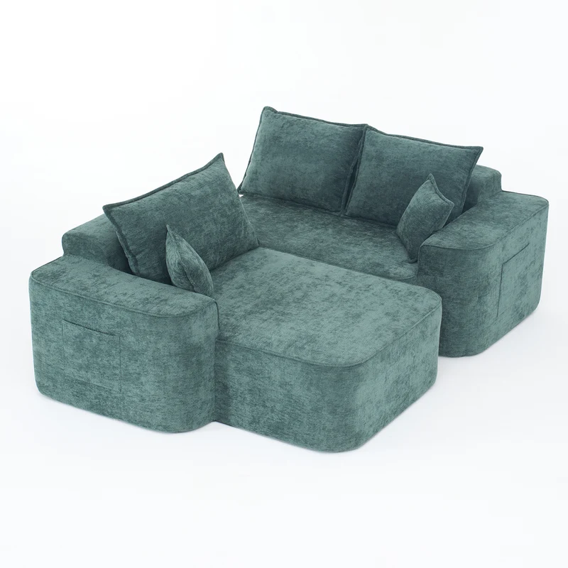 Canapé d'angle XXL L-Form modulable 264cm en chenille vert, profond, sans montage, confort moelleux BIOLOGY