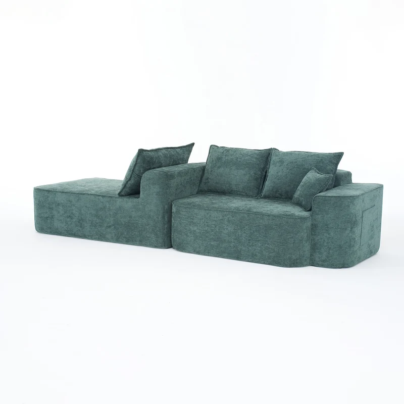 Canapé d'angle XXL L-Form modulable 264cm en chenille vert, profond, sans montage, confort moelleux BIOLOGY