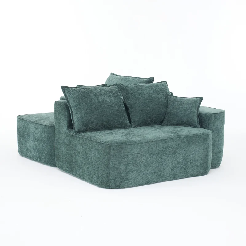 Canapé d'angle XXL L-Form modulable 264cm en chenille vert, profond, sans montage, confort moelleux BIOLOGY