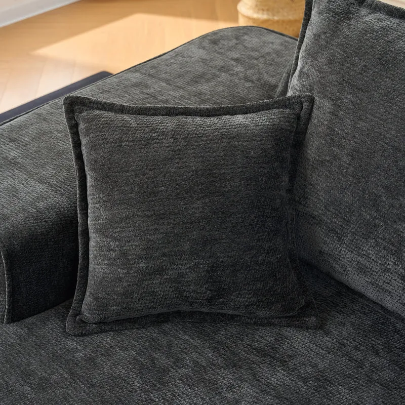 Canapé d'angle XXL L-Form modulable 264cm en chenille noire, profond, sans montage, confort moelleux METAVERS