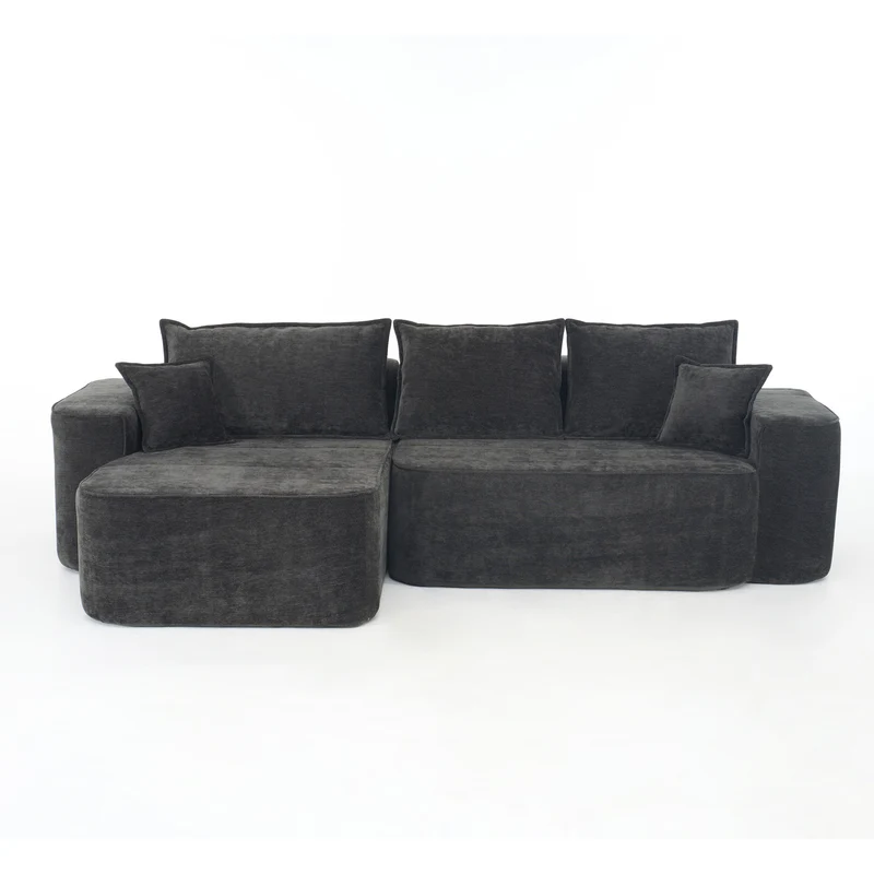 Canapé d'angle XXL L-Form modulable 264cm en chenille noire, profond, sans montage, confort moelleux METAVERS