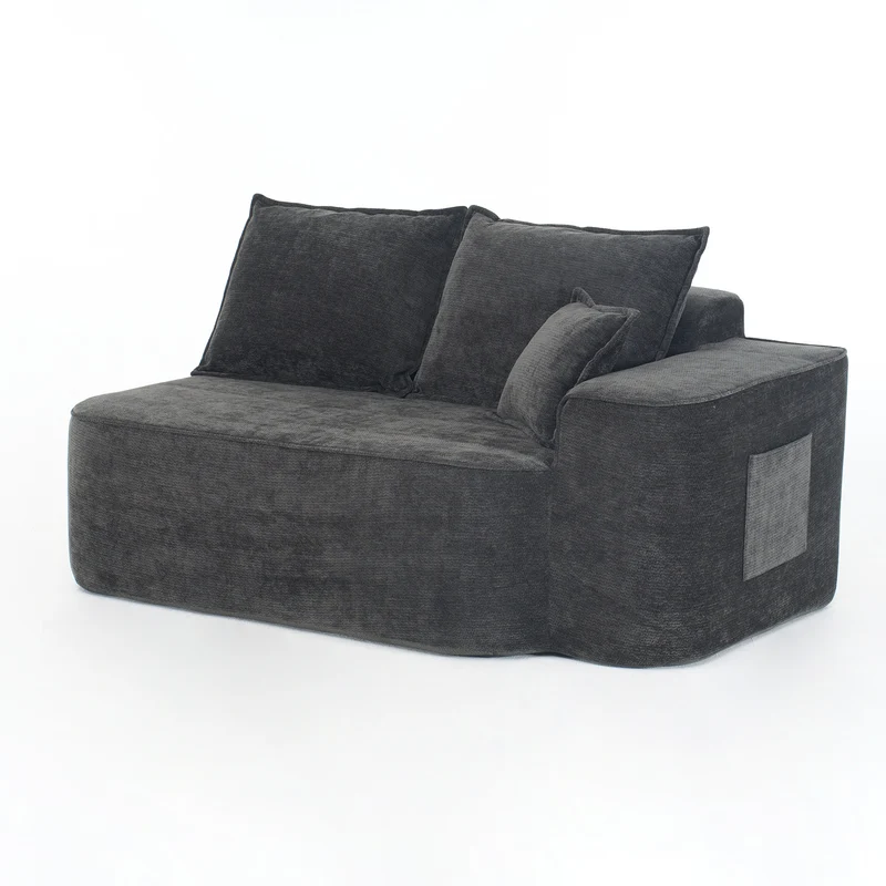 Canapé d'angle XXL L-Form modulable 264cm en chenille noire, profond, sans montage, confort moelleux METAVERS
