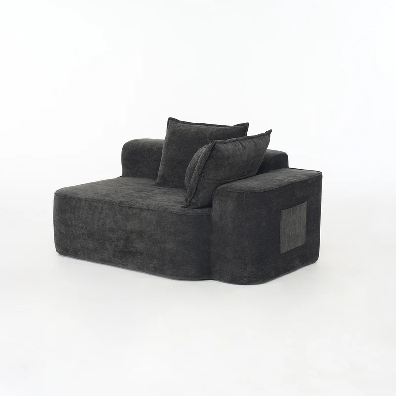 Canapé d'angle XXL L-Form modulable 264cm en chenille noire, profond, sans montage, confort moelleux METAVERS