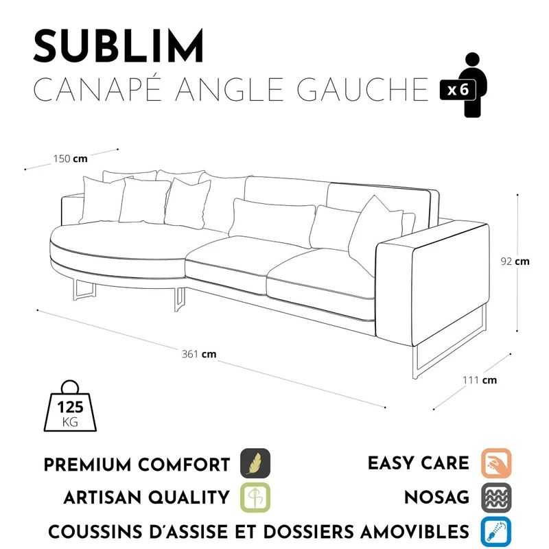 Canapé grand angle gauche SUBLIM Velours