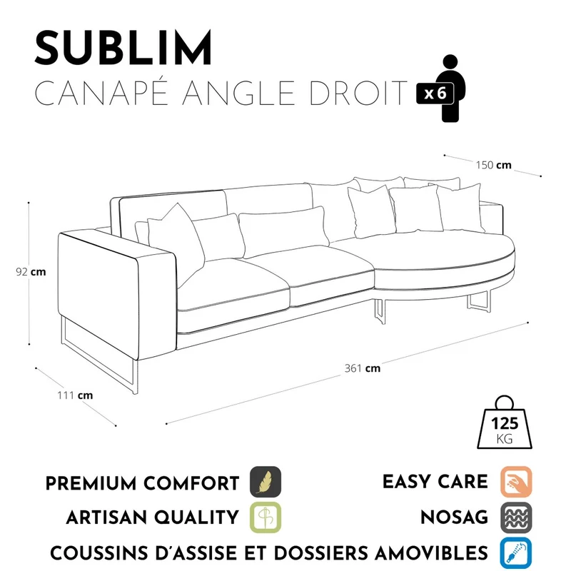 Canapé grand angle droit SUBLIM Velours