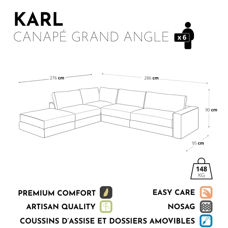 Canapé grand angle gauche KARL Tissu tramé