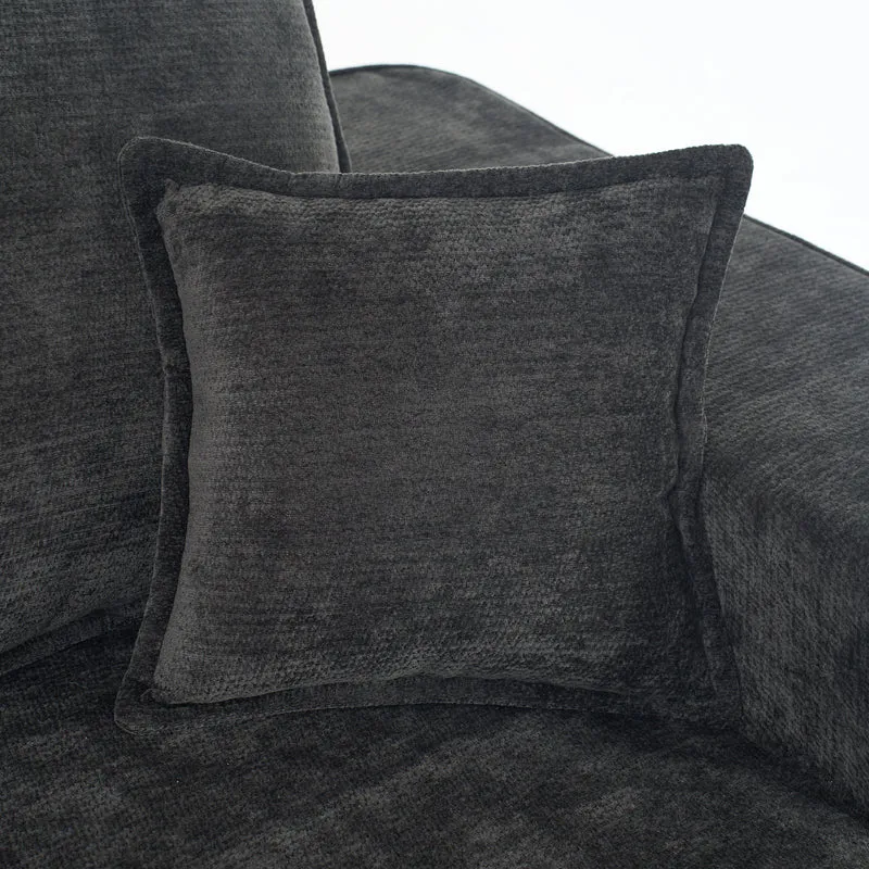 Canapé 2 places sans montage chenille noir, poches latérales, assise moelleuse LANDFILL