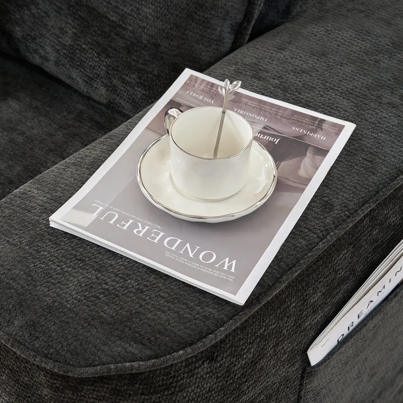 Meridienne canapé simple moelleux en chenille noire sans montage coussin inclus, poches latérales MITIGAT